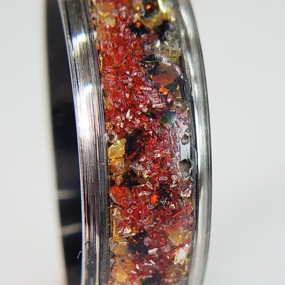 "Autumn" Ring with Black Opal & Red German Glass
